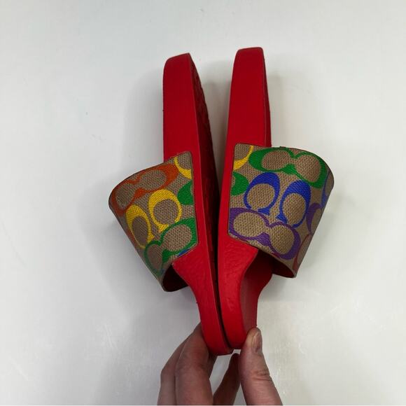 Coach Udele Sport Slide sandals rainbow signature canvas - 7B - Picture 6 of 11